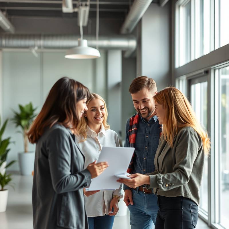 A group of designers collaborating on a project in a modern office space.