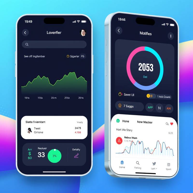 Mobile app UI design for a fitness tracker with a user-friendly interface and vibrant graphics.