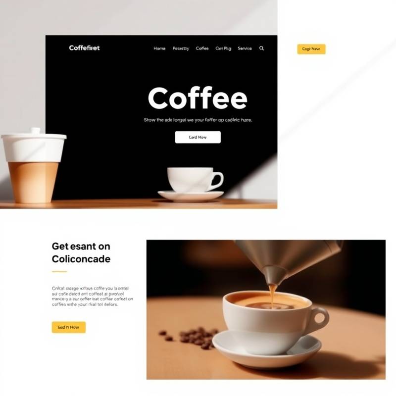 Website design for a modern coffee shop featuring a minimalist layout and high-quality images of coffee.